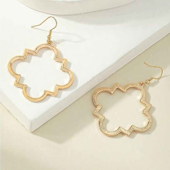 Gold Clover Moroccan Statement  Earrings - Picture 4 of 11
